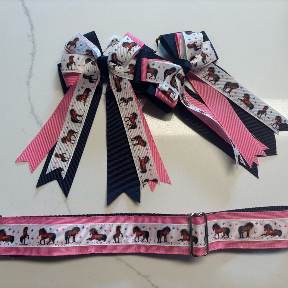 Pink and Black Horse Print Hair Bow Set